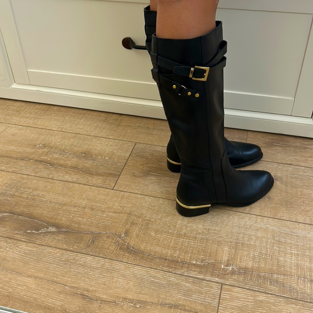 Size 7 black Franco Sarto boots with gold trims zipper on side - Picture 2 of 5